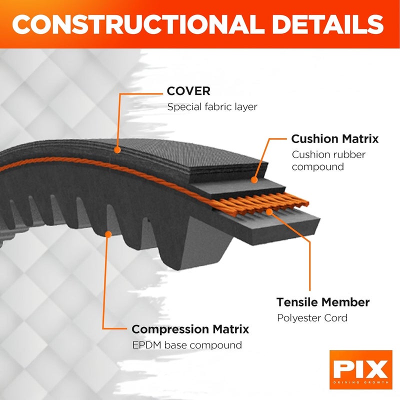 Pix AX57 Cogged V-Belt – 1/2 x 59in OC, Industrial Drive V-Belt for High Horsepower Applications, Compressors, Pumps, Fans, Vacuum Pumps, Blowers, Generators, Heat Exchangers, and Industrial Drives - Image 5